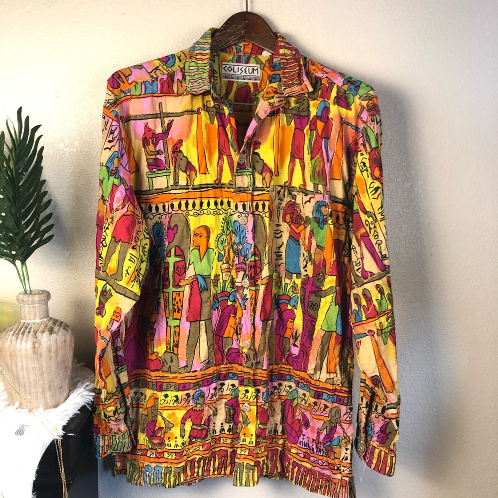 Bohemian Abstract Pattern Vintage 80s Blousee Top